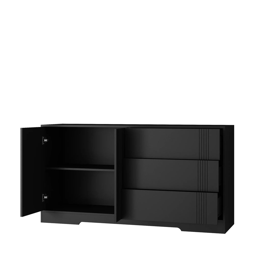 Modern black eprolo kitchen buffet with storage cabinets and three drawers