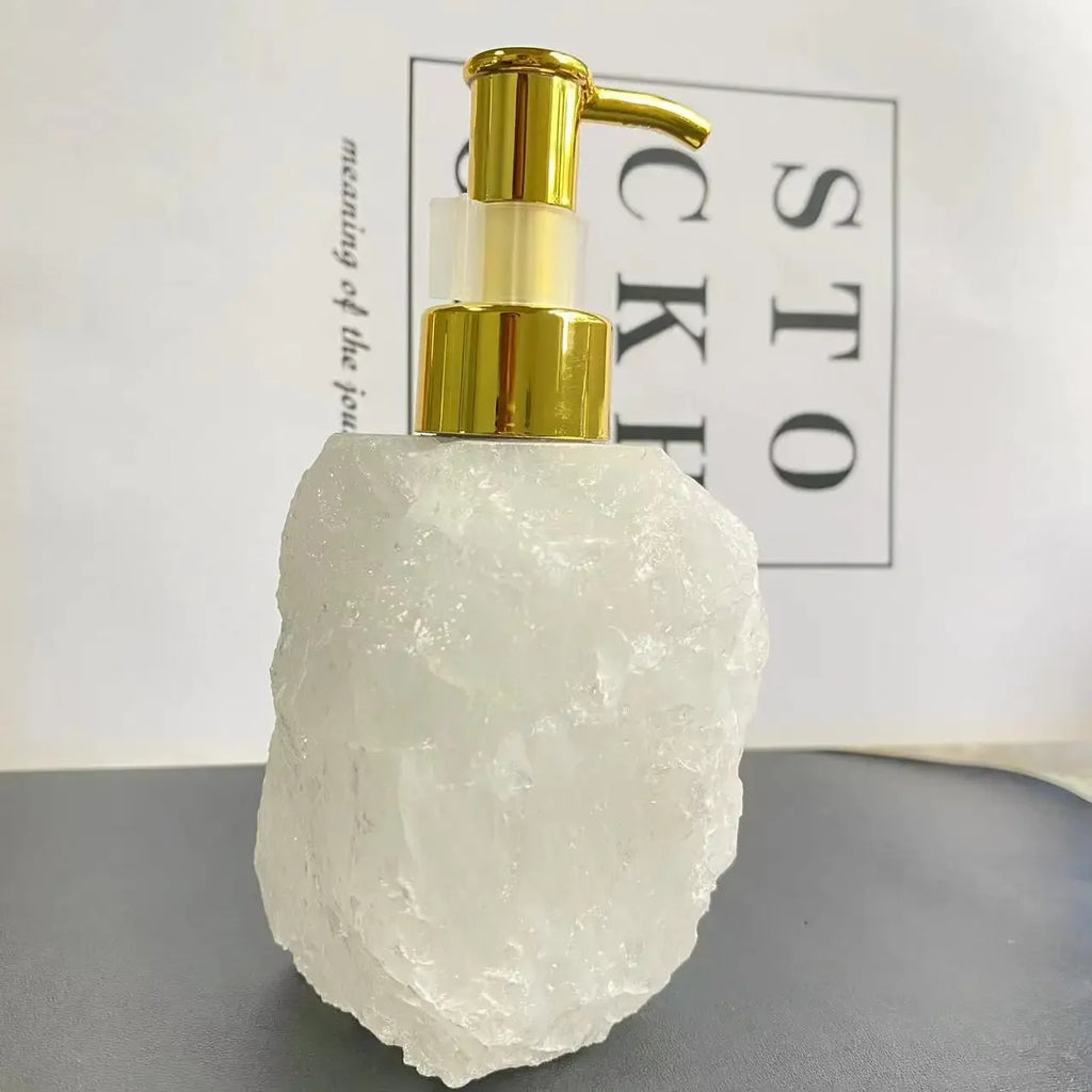 ePROLO natural white crystal stone liquid soap dispenser with gold pump for bathroom decor