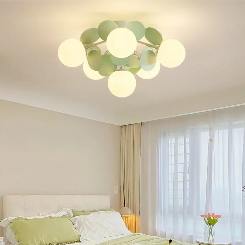 Creative Magic Bean ceiling light by eprolo with glowing globes in a modern bedroom setting