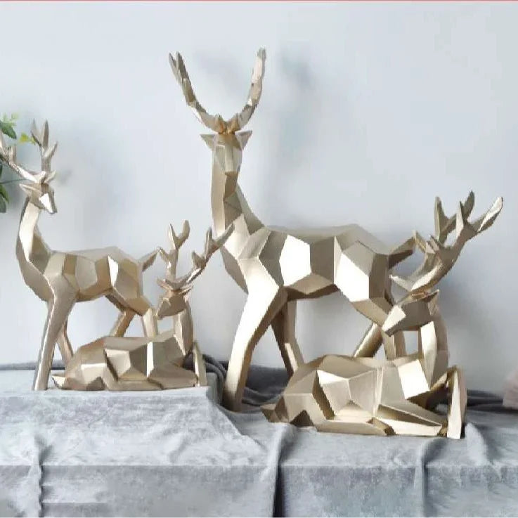 Geometric gold resin fortune deer figurines for living room home decoration by eprolo