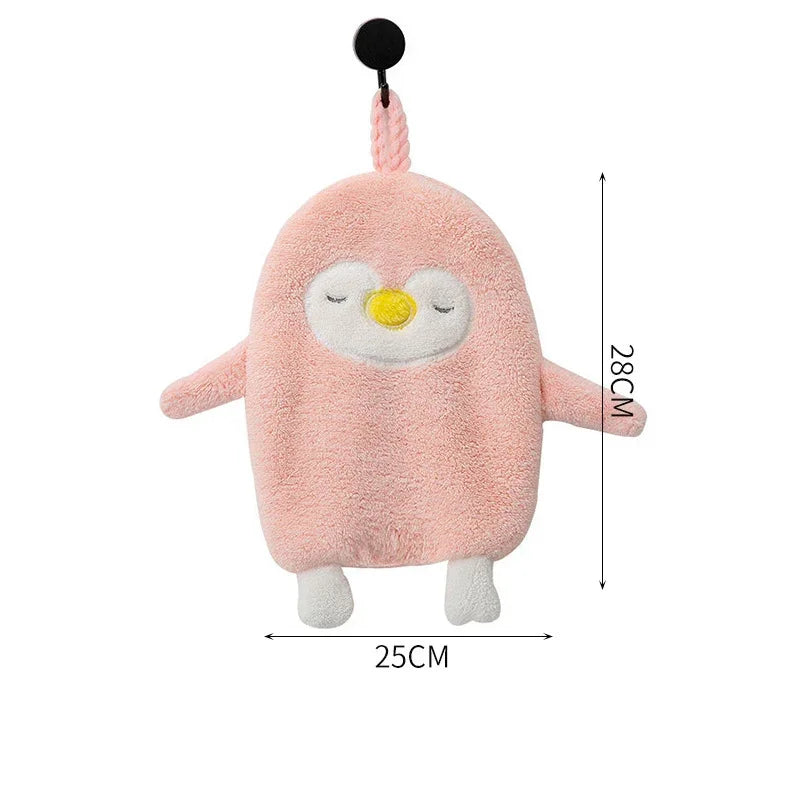 Pink penguin coral velvet absorbent hand towel for bathroom decor by eprolo