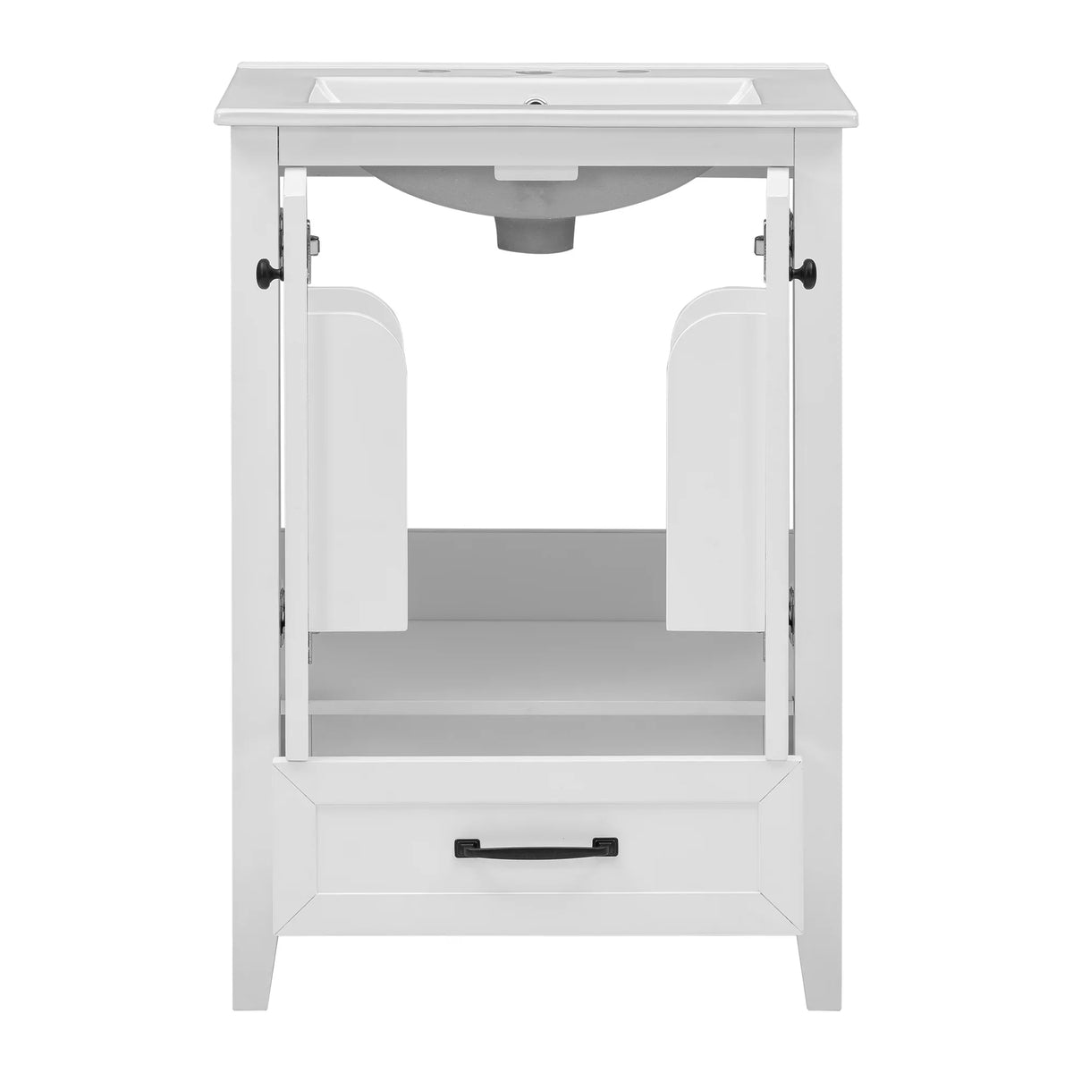 eprolo 24 inch white bathroom vanity with sink, cabinet doors, and one drawer