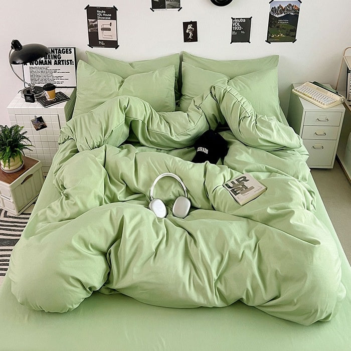 Washed Cotton Solid Color Double Spliced Four-Piece Bedding Set