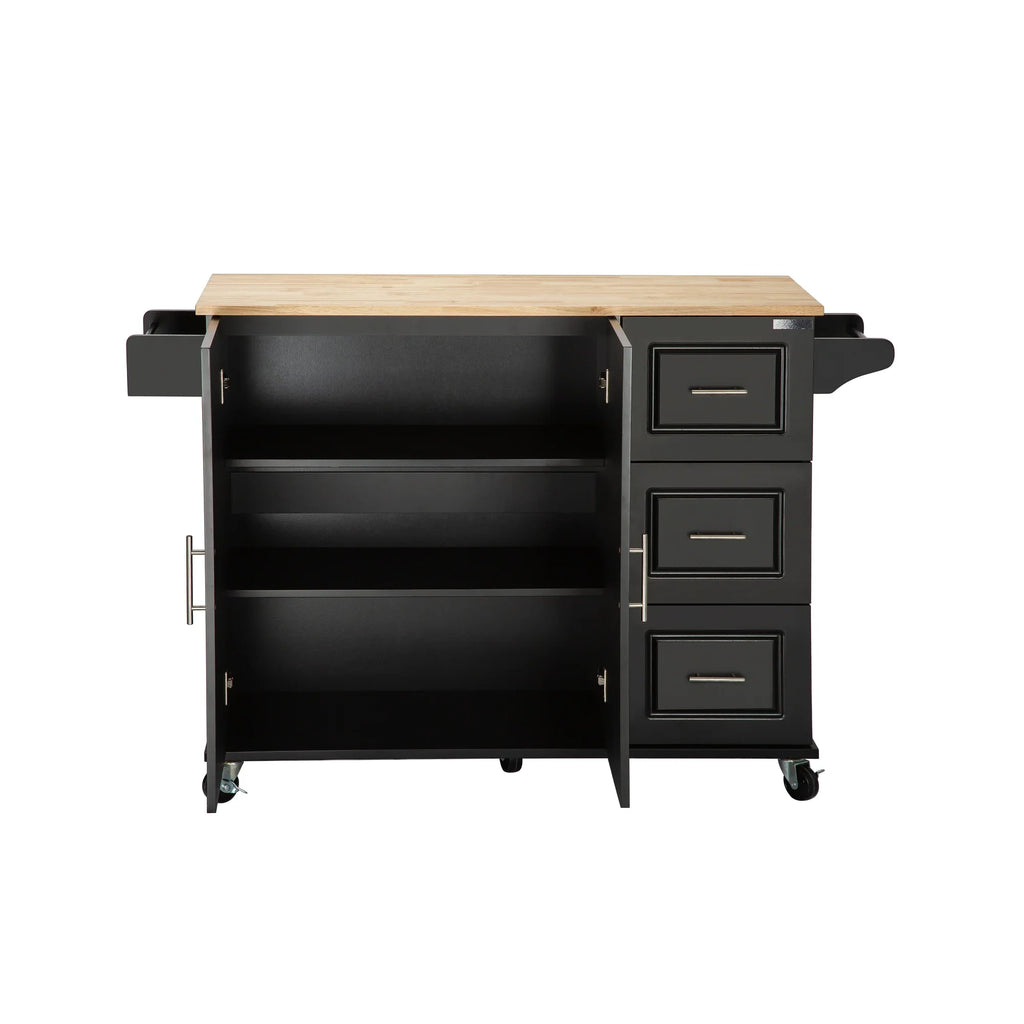 eprolo mobile kitchen island with black finish and rubber wood countertop