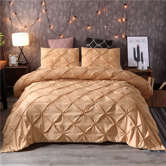 White Duvet Cover Set Pinch Pleat 2/3pcs Twin/Queen/King Size Bedclothes Bedding Sets