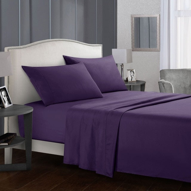 Pure Color Bedding Set Bed Linens Flat Sheet+Fitted Sheet+Pillowcase Queen/ King Size