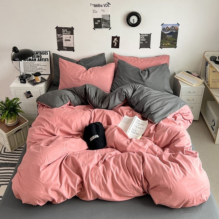 Washed Cotton Solid Color Double Spliced Four-Piece Bedding Set