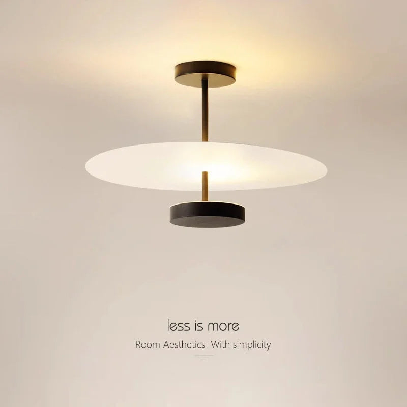 eprolo simple LED ceiling light with a flat circular white shade and black minimalist accents