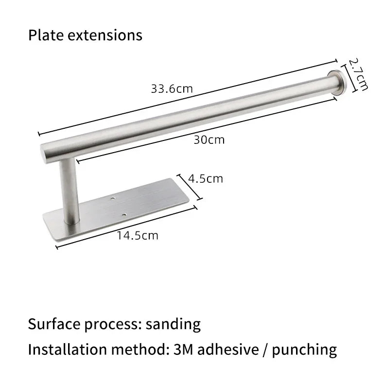 eprolo stainless steel kitchen tissue holder with dimensions and installation details.