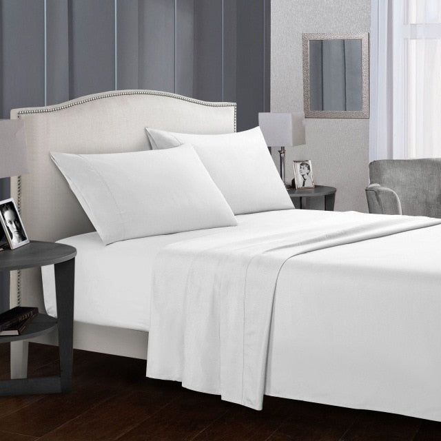 Pure Color Bedding Set Bed Linens Flat Sheet+Fitted Sheet+Pillowcase Queen/ King Size