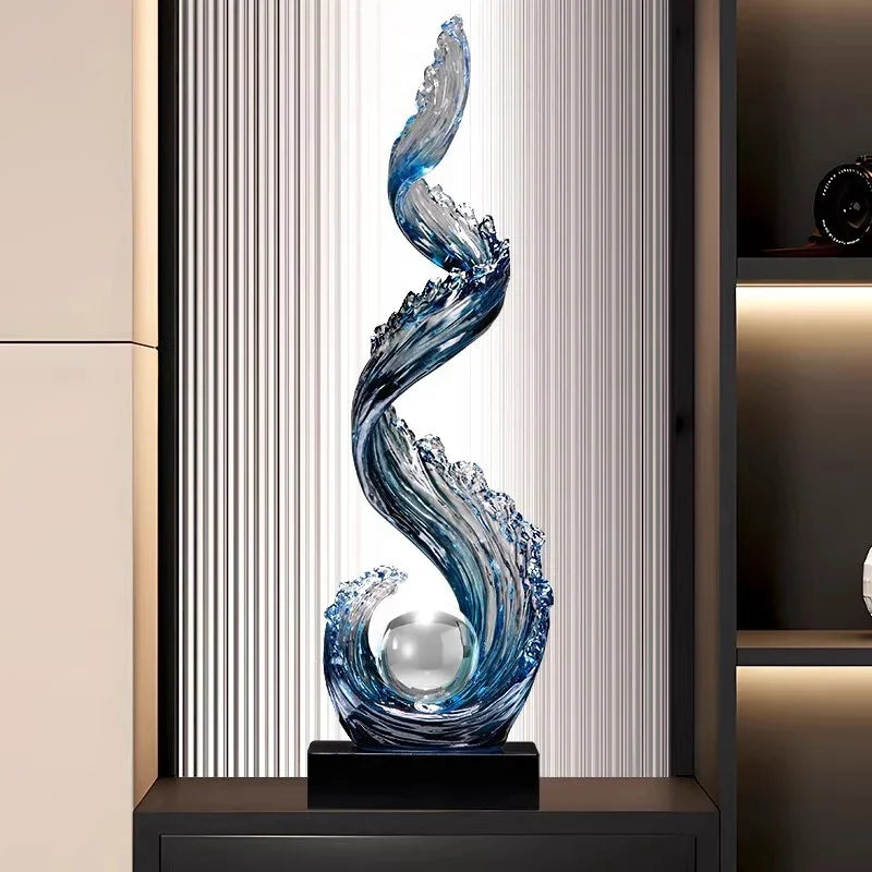 Eprolo blue wave glass sculpture with crystal sphere decoration for living room entrance hall