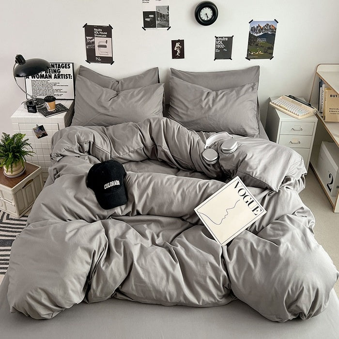 Washed Cotton Solid Color Double Spliced Four-Piece Bedding Set