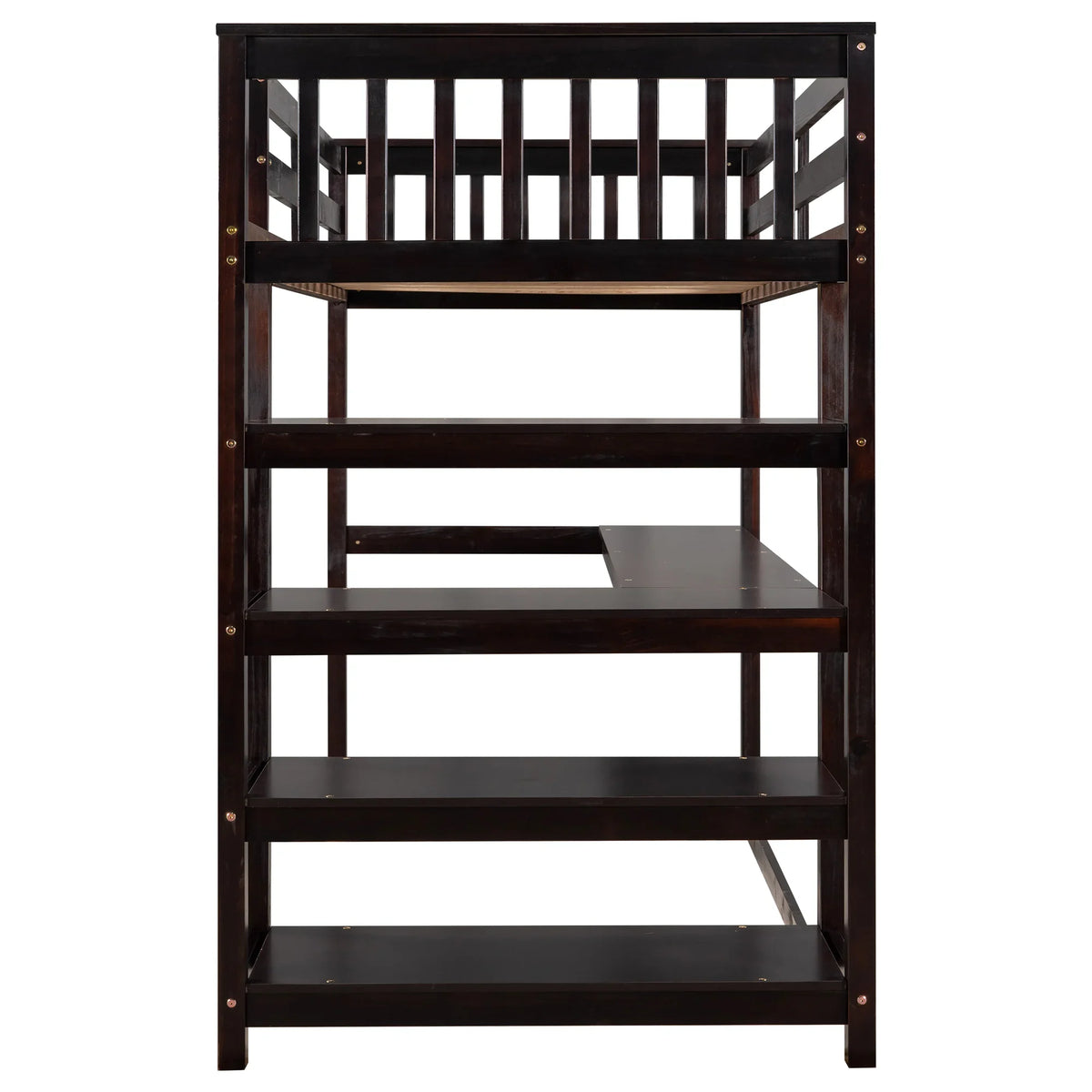 ePROLO Twin Size Loft Bed with Storage Shelves and Under-bed Desk in Espresso