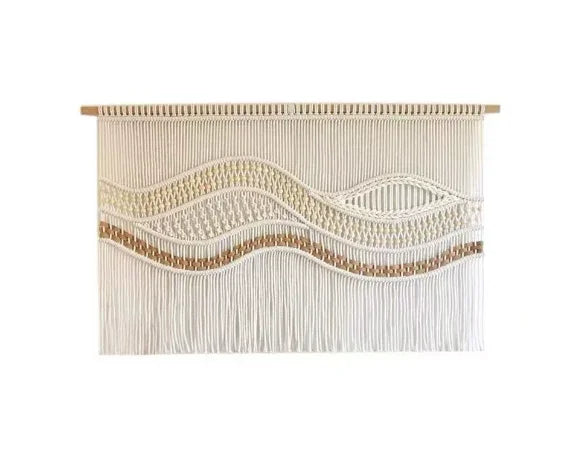 Boho macrame weaving tapestry with wavy patterns for living room wall decoration by eprolo