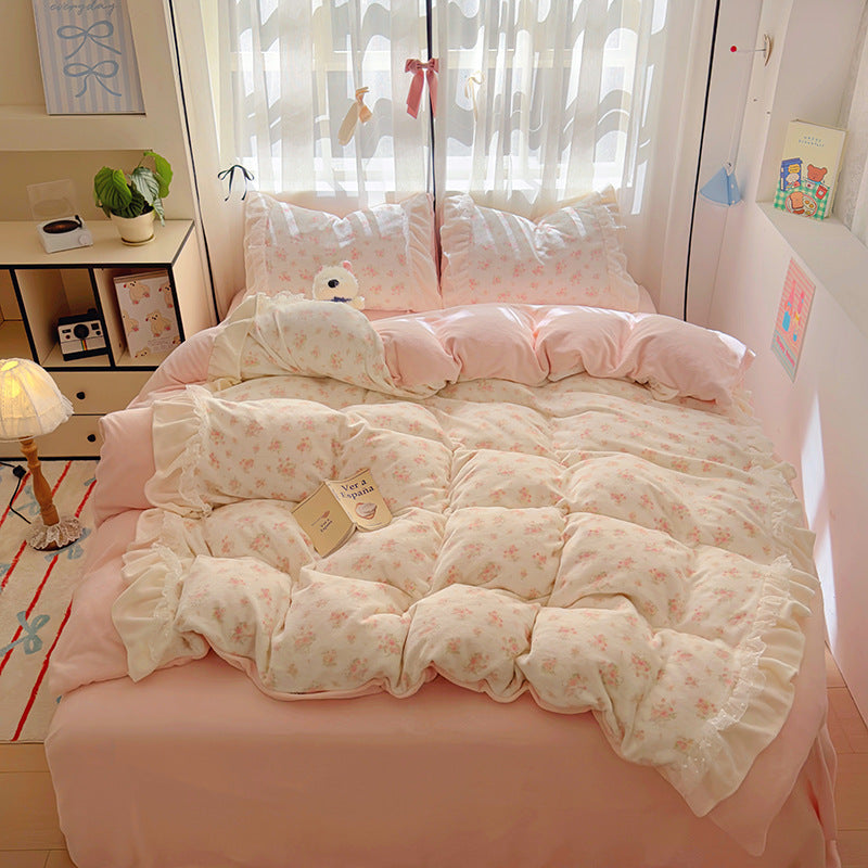Princess style milk velvet bed four piece set