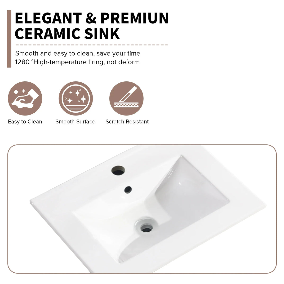 Elegant white eprolo ceramic bathroom sink basin with a smooth, scratch-resistant surface.