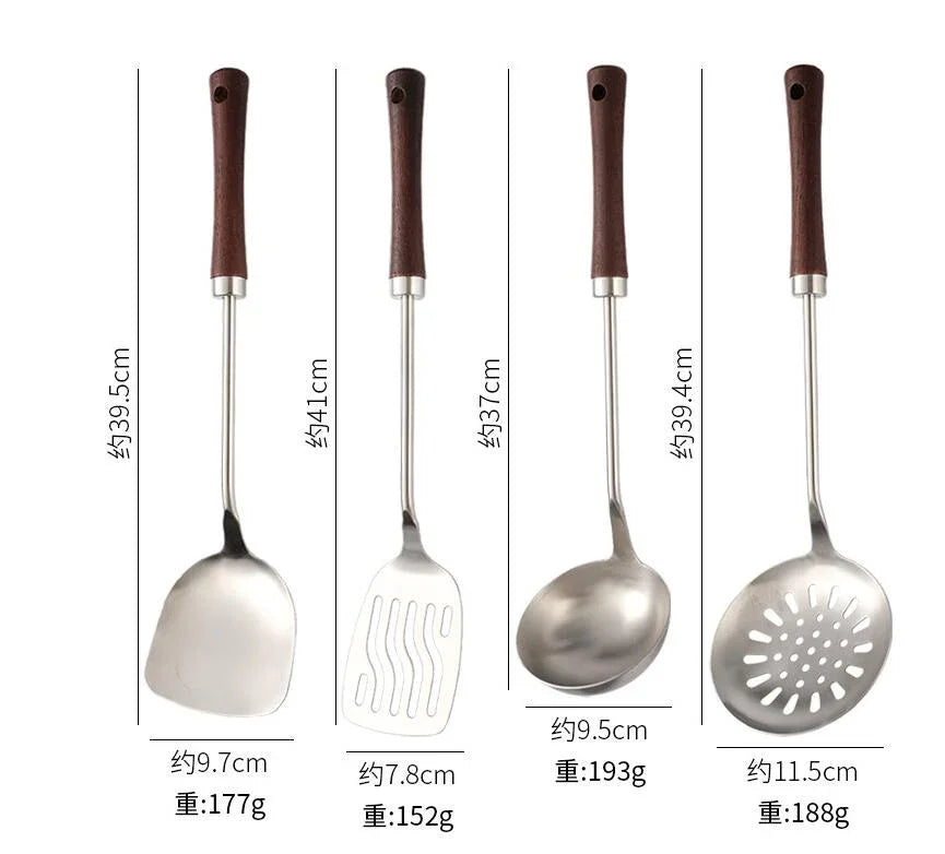 eprolo 304 stainless steel kitchen utensil set with wooden handles featuring various sizes