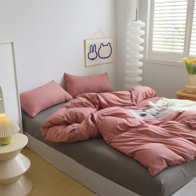 Solid Color Brushed Minimalist INS Style Four-Piece Bedding Set Quilt Cover and Sheet