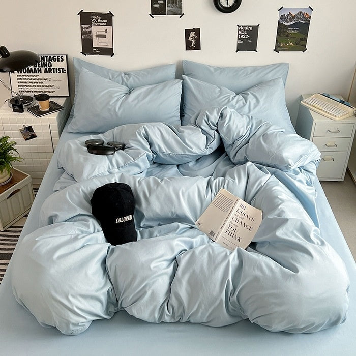 Washed Cotton Solid Color Double Spliced Four-Piece Bedding Set