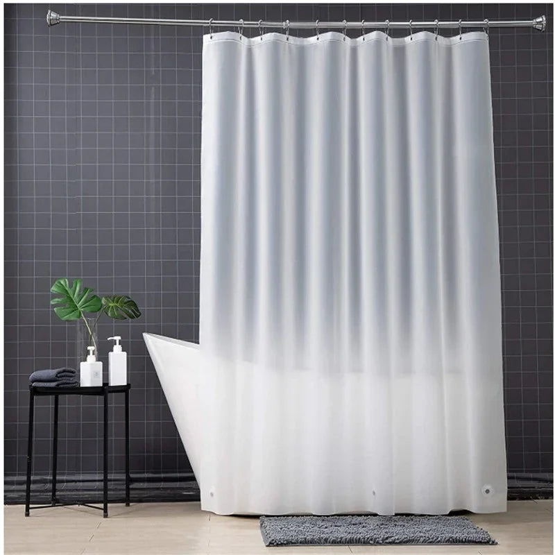 Frosted plastic extra long shower curtain liner with magnets by eprolo in a bathroom setting