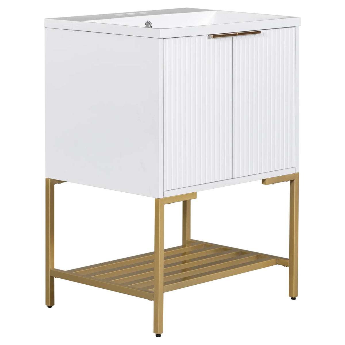 eprolo 24 inch white bathroom vanity cabinet with gold metal frame and open storage shelf