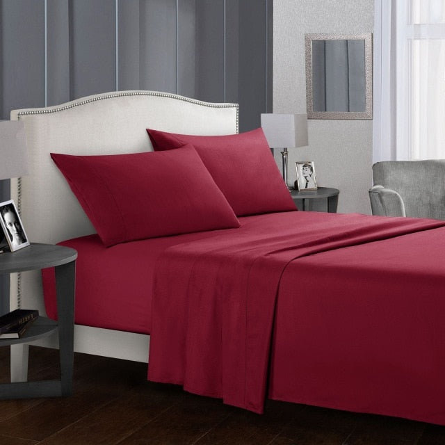 Pure Color Bedding Set Bed Linens Flat Sheet+Fitted Sheet+Pillowcase Queen/ King Size