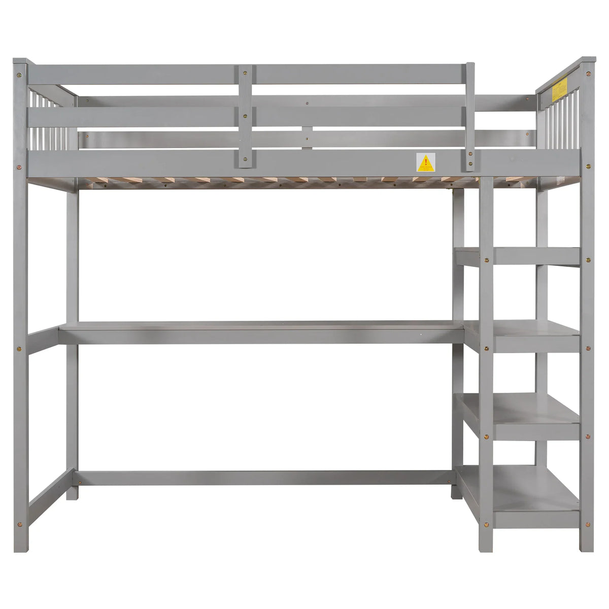 eprolo gray twin size loft bed with integrated desk and storage shelves