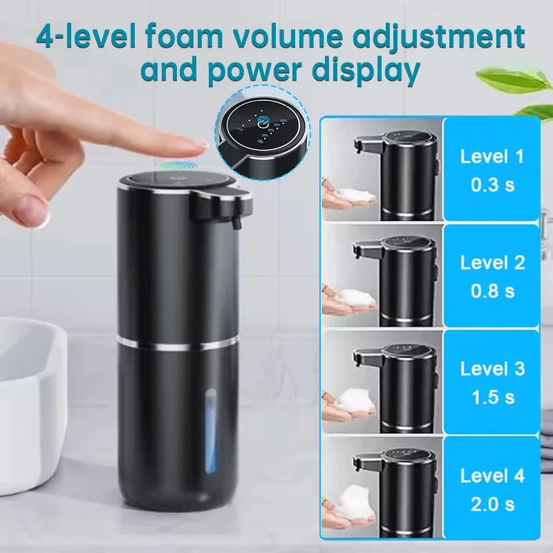 Eprolo touchless sensor soap dispenser showing 4-level foam volume adjustment settings.