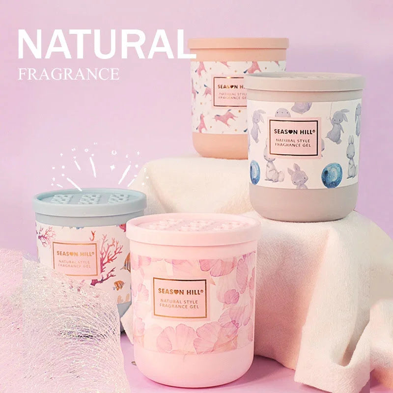 Season Hill natural style fragrance gel air fresheners in decorative containers.