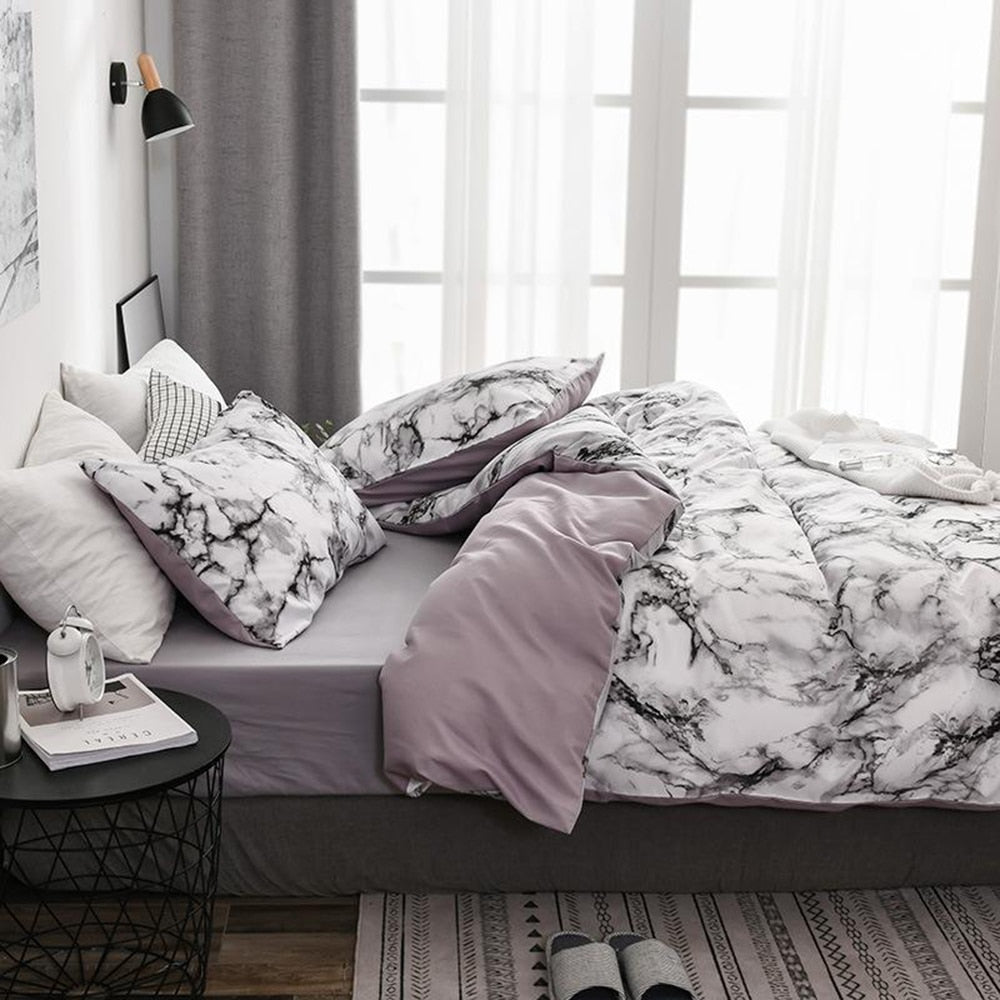 Comfortable White Marble Pattern Printed Duvet Cover (2/3 Piece Set)