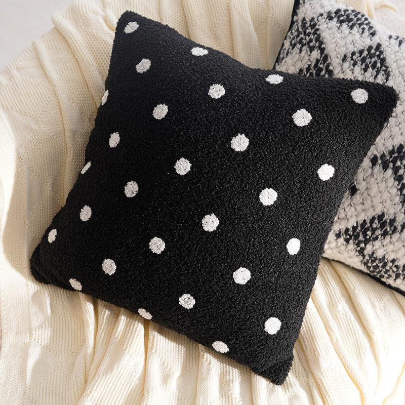 Black and white polka dot textured sofa pillow cover by eprolo