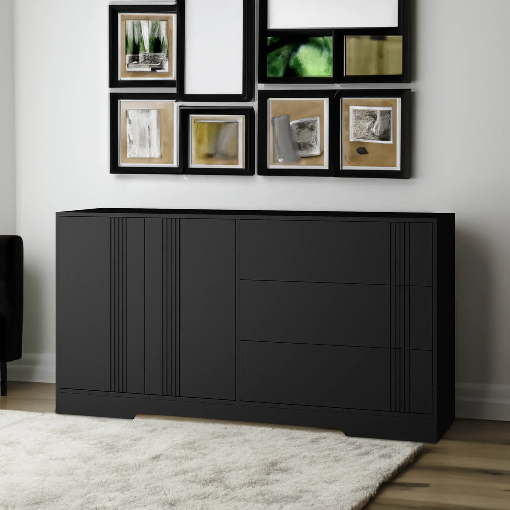 Modern black eprolo kitchen buffet locker with drawers and storage doors
