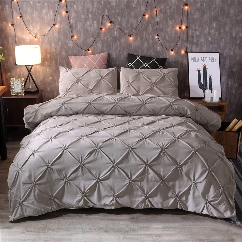 White Duvet Cover Set Pinch Pleat 2/3pcs Twin/Queen/King Size Bedclothes Bedding Sets