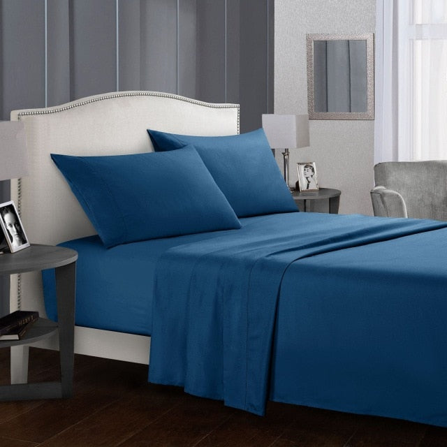 Pure Color Bedding Set Bed Linens Flat Sheet+Fitted Sheet+Pillowcase Queen/ King Size