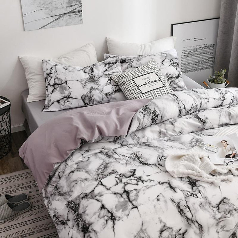 Comfortable White Marble Pattern Printed Duvet Cover (2/3 Piece Set)