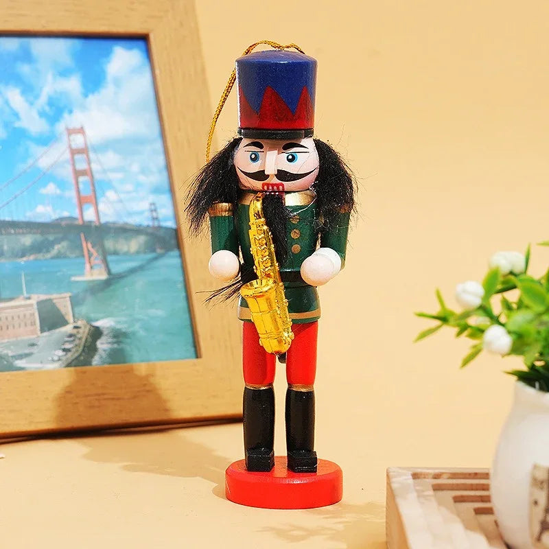 eprolo 12cm wooden nutcracker doll playing a gold saxophone for Christmas decor