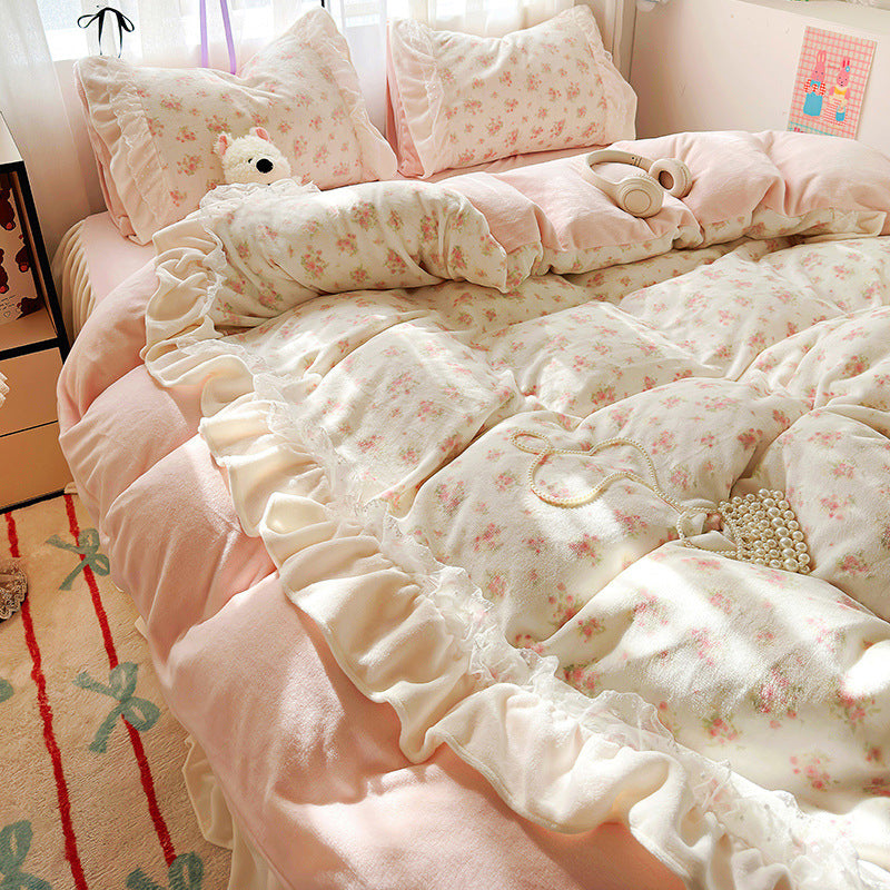Princess style milk velvet bed four piece set
