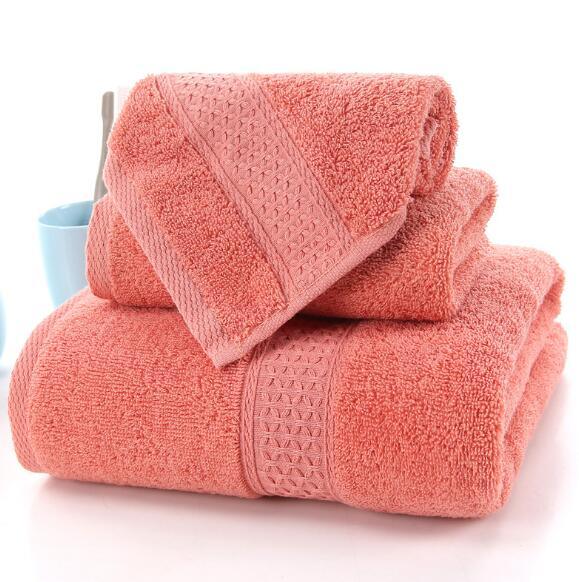 Set of three coral pink 100% cotton terry bath towels by eprolo