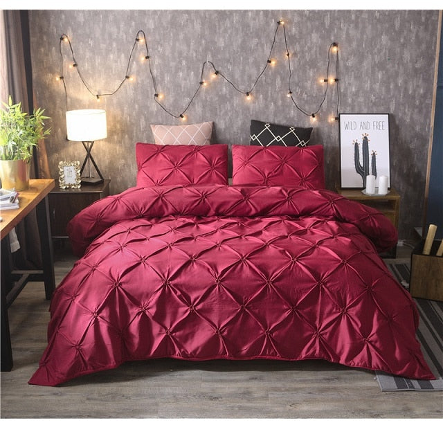 White Duvet Cover Set Pinch Pleat 2/3pcs Twin/Queen/King Size Bedclothes Bedding Sets