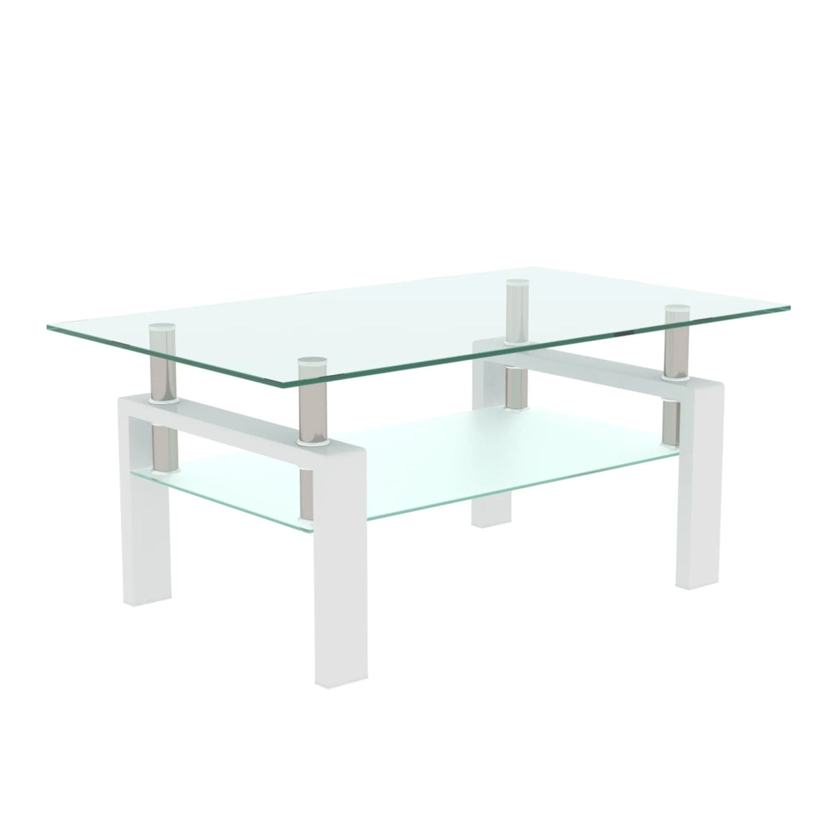 Modern eprolo white and glass coffee table with a two-tier design for living room furniture