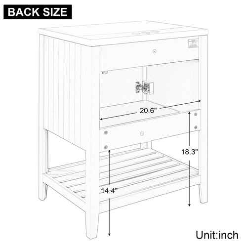 Back size dimensions of the eprolo white solid wood bathroom vanity base.