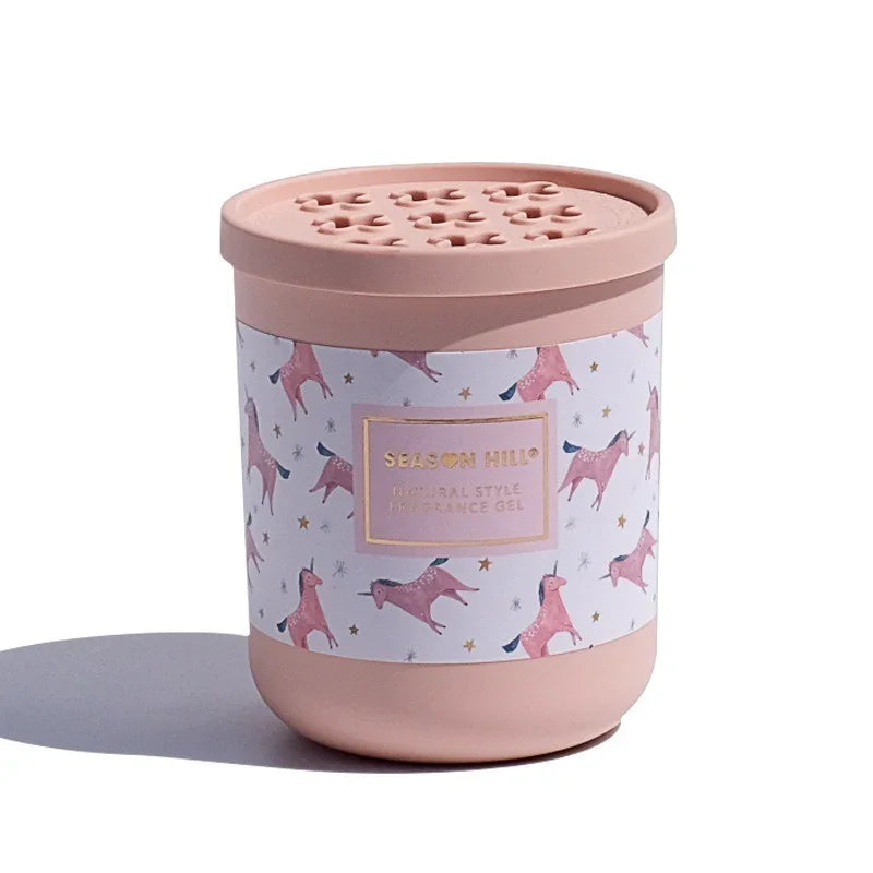 Pink eprolo car balm solid perfume container with unicorn pattern fragrance gel.