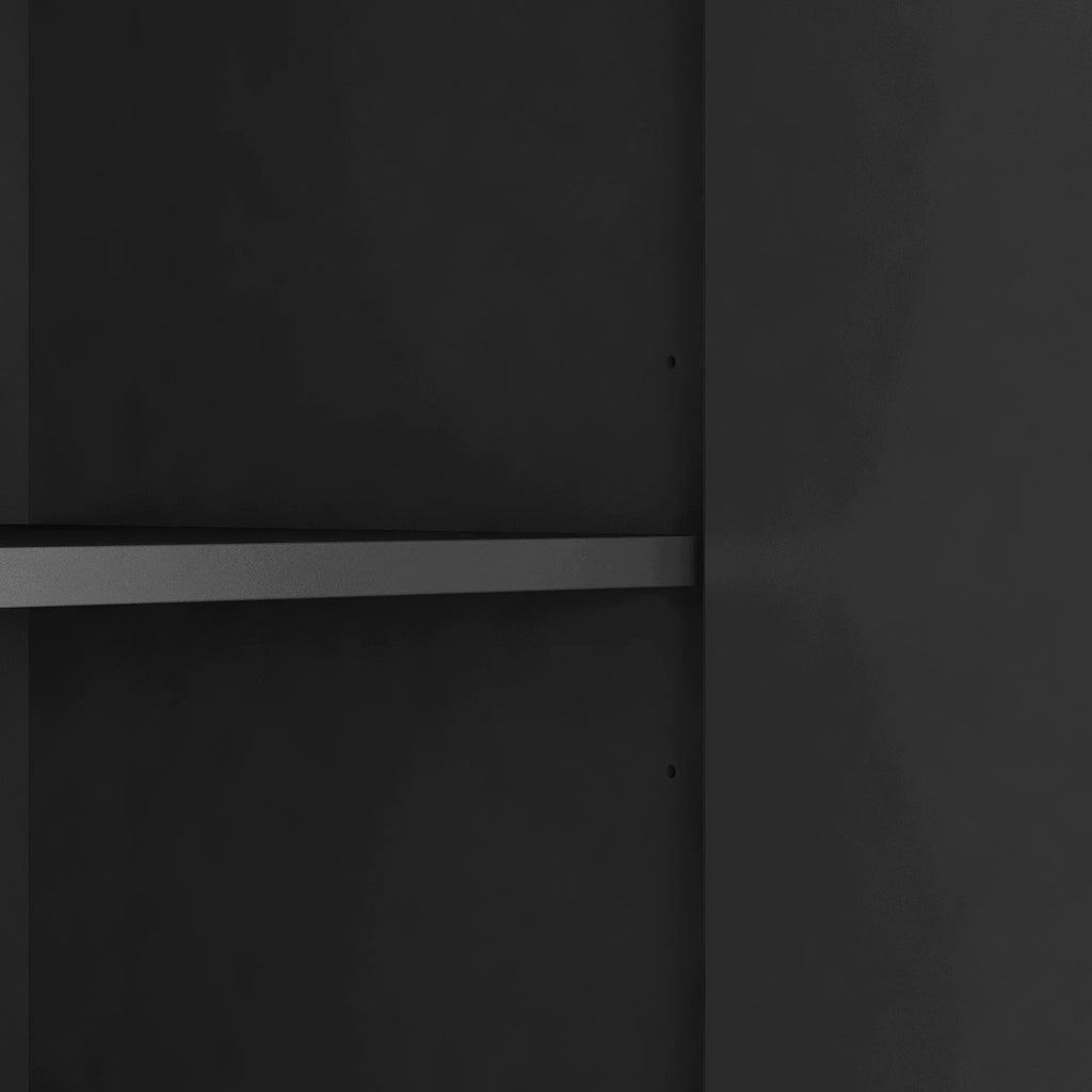 Close-up detail of a matte black eprolo kitchen buffet locker shelf.