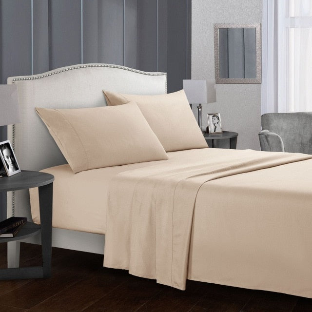 Pure Color Bedding Set Bed Linens Flat Sheet+Fitted Sheet+Pillowcase Queen/ King Size