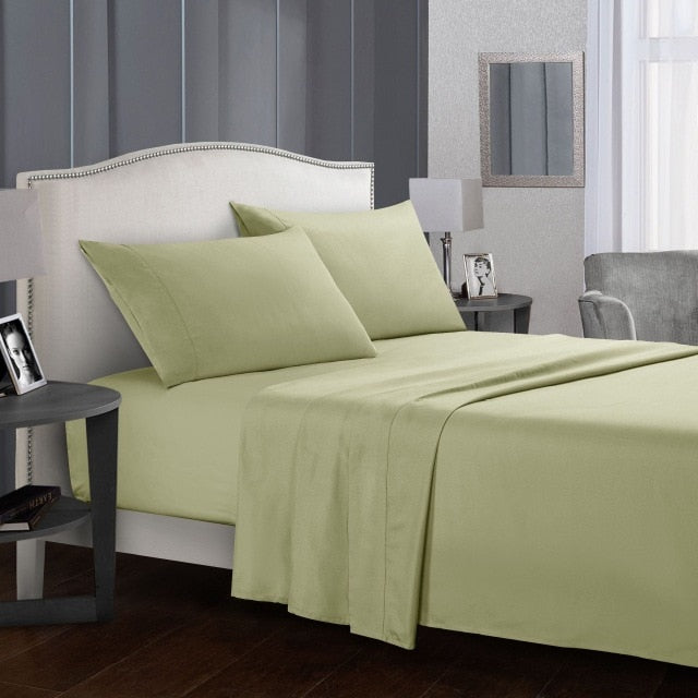 Pure Color Bedding Set Bed Linens Flat Sheet+Fitted Sheet+Pillowcase Queen/ King Size