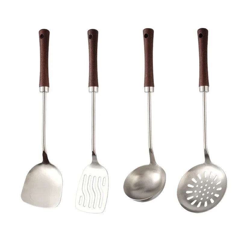 eprolo 304 stainless steel kitchen utensil set with wooden handles