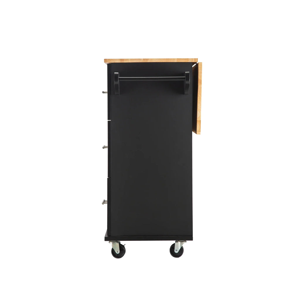 Eprolo mobile kitchen island with black finish and extensible rubber wood countertop