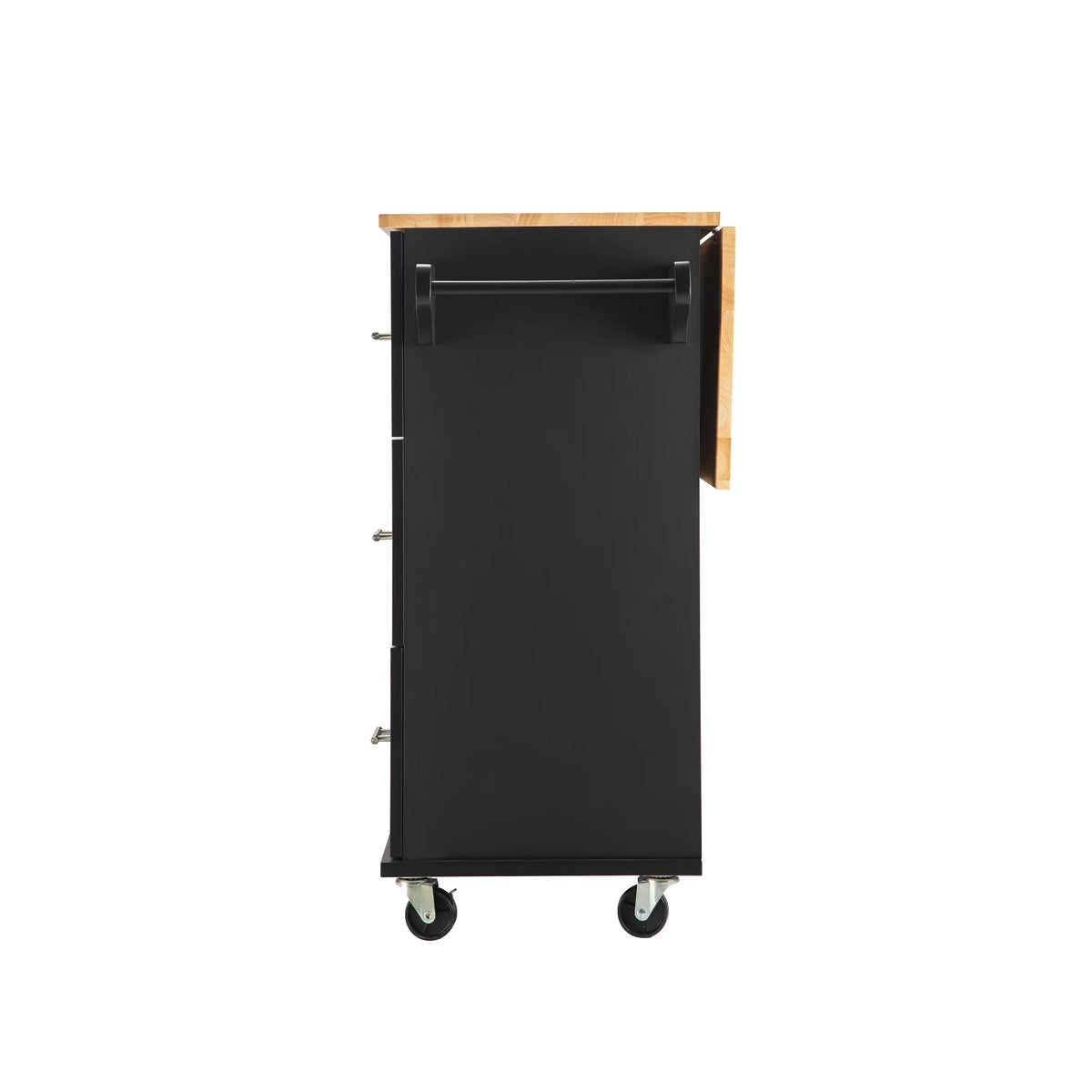 Eprolo mobile kitchen island with black finish and extensible rubber wood countertop