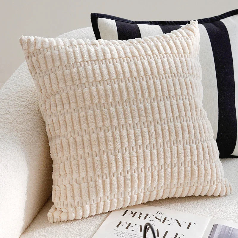Cream textured ribbed sofa pillow cover for living room decor by eprolo