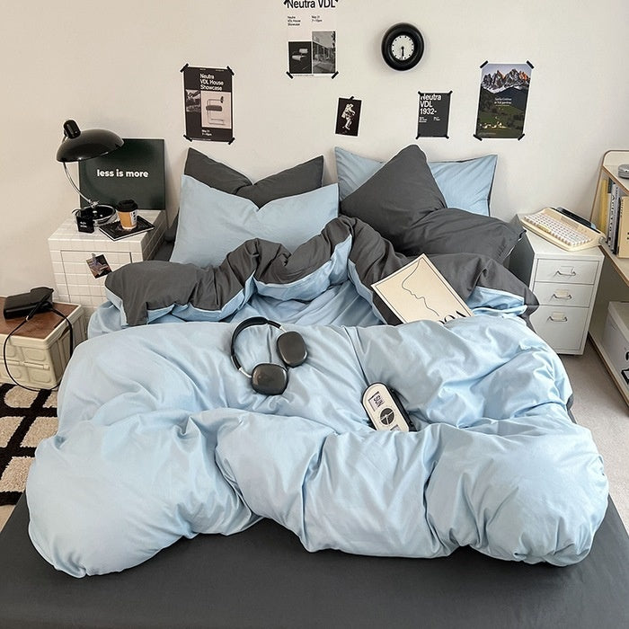 Washed Cotton Solid Color Double Spliced Four-Piece Bedding Set